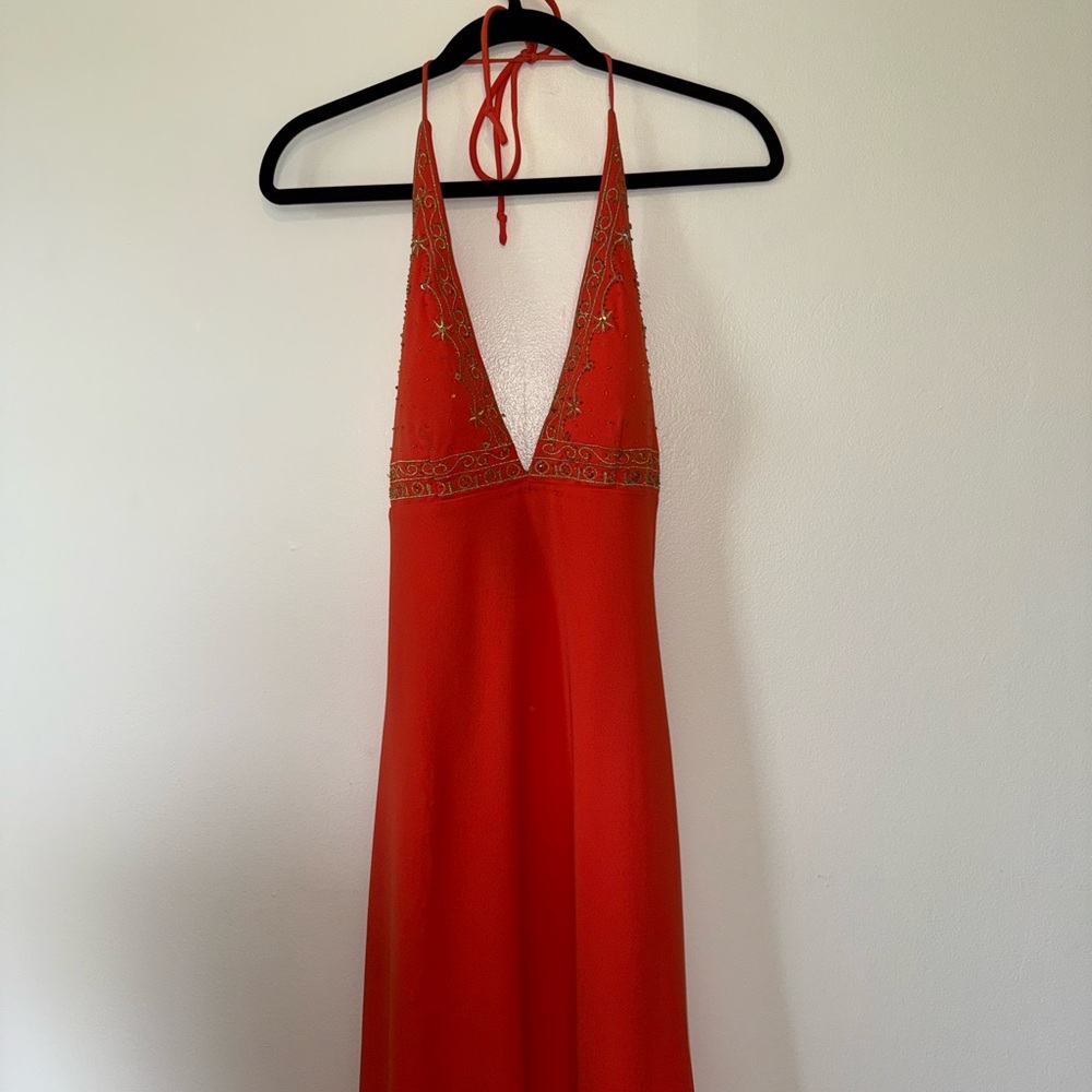 Vintage Orange Formal Halter Dress